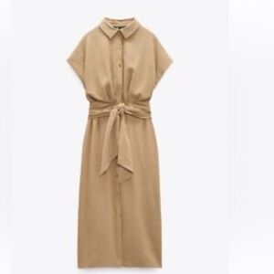 ZARA BELTED SHIRTDRESS BEIGE